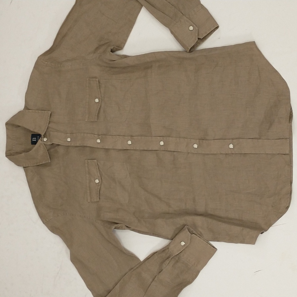 French Linen Pearl Snap Shirt Boggi Milano Italian Designer Men's S or Unisex